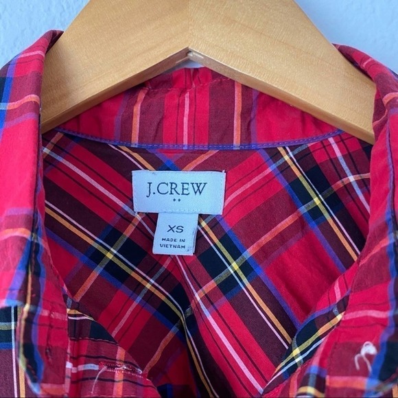 J. Crew Factory Red Tartan Plaid Button Down Shirt XS - Picture 5 of 7